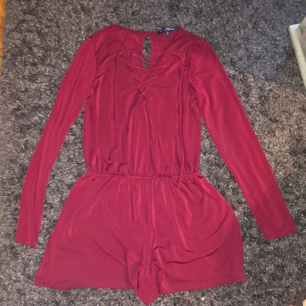 burgundy lace up romper